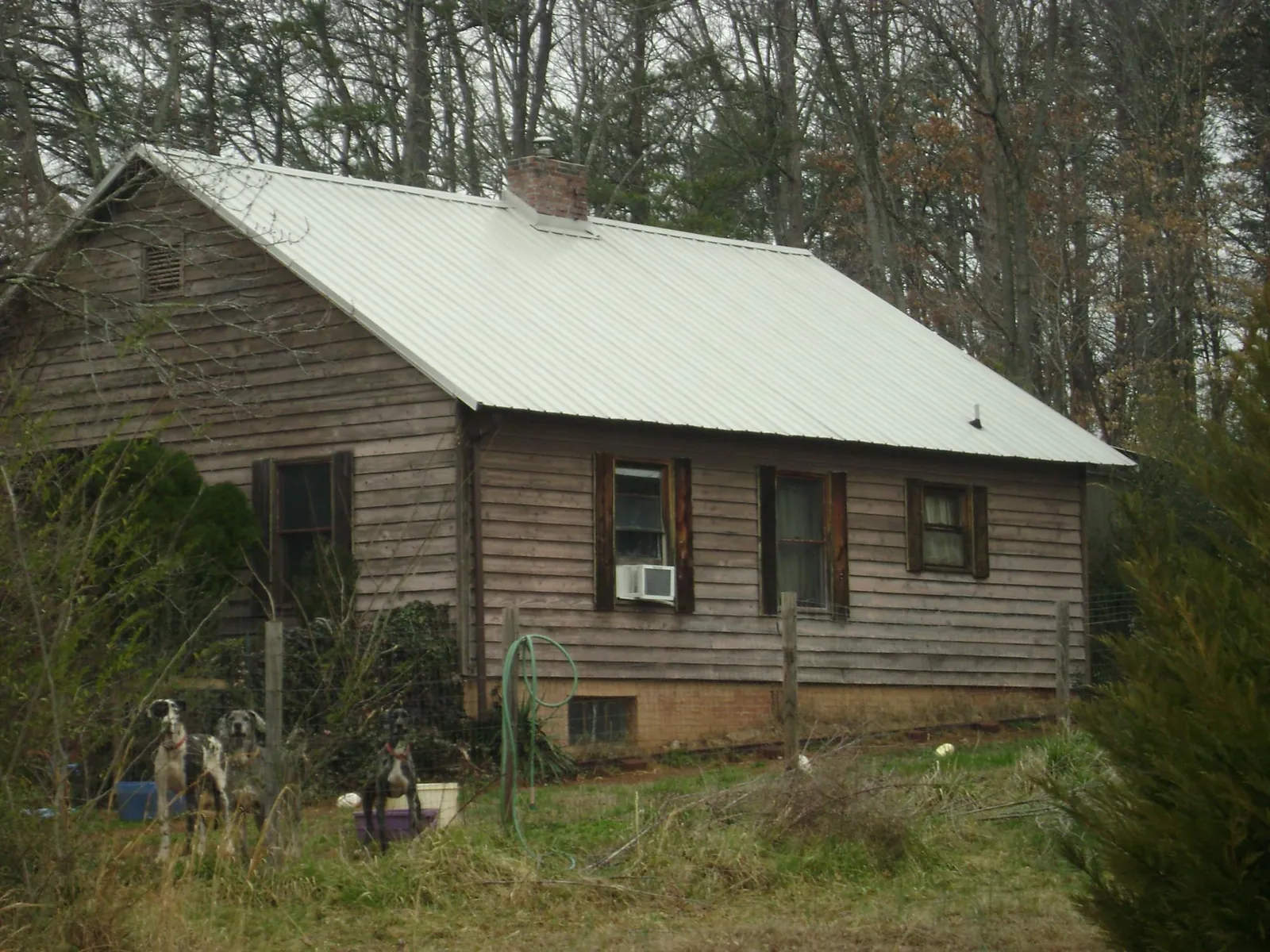 White metal roof on an old wood sided farmhouse, from a Metal Roof Installation job in Wesson